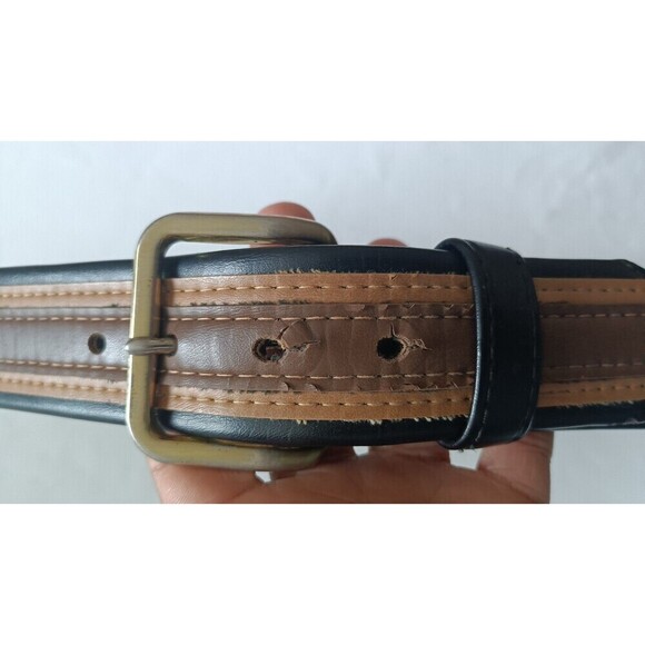 Park  Avenue Mayers Belt Two Tone Size 40 Brown Black Striped Men's  2" Wide - Picture 1 of 7